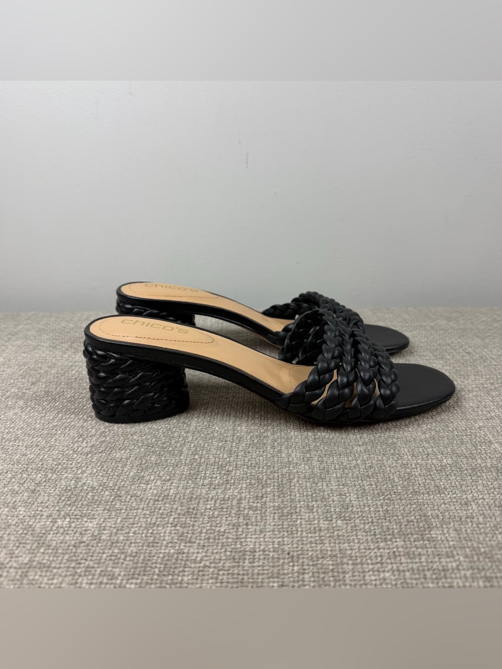 Chico's Black Willow Braided Slide Sandals Block Resortwear Heel Women's Size 9